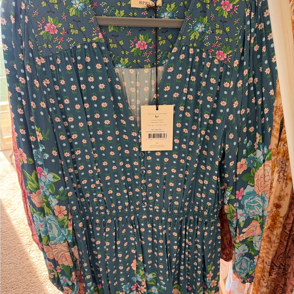 Spell Yellow Rose Cornflower Short Dress - Picture 5 of 6